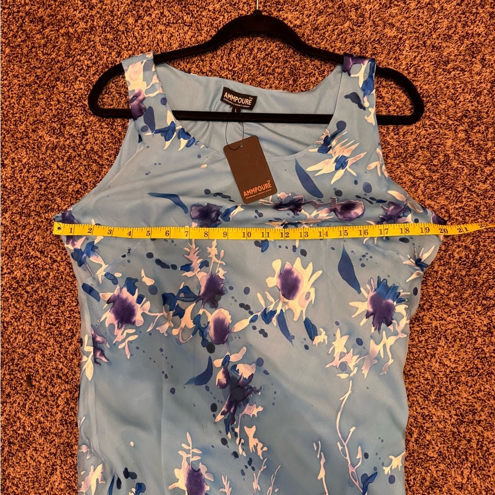 2Piece Set Blue Silk Floral Dress Sheer Overlay Sz Large NWT layered hem - Picture 9 of 16